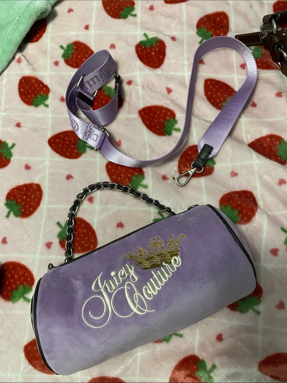 Juicy Couture Lavender Velvet Mini Barrel Bag with Gold Script